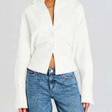 Rhia Crepe Draped Button Down Shirt