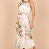 Wine Country Dates Floral Halter Neck Elastic Waist Maxi Dress