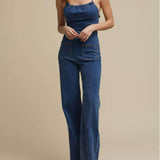 Flared Denim With Tie Back Jumpsuit