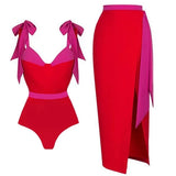 Colorblock Bow Tie Bikini Swimsuit Set