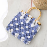 Bamboo Handle Two-Tone Woven Handbag