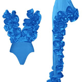 Lace V-Neck Blue Swimsuit