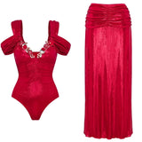 Red Glossy One-Piece with 3D Butterfly