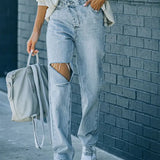 Trendy Asymmetric Distressed Denim Jeans