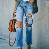 Ripped Distressed Beggar-Style Denim Pants