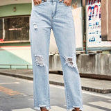 Trendy Ripped Denim Pants for Women