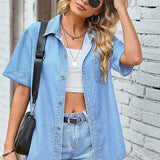 Slim-Fit Lightweight Denim Short-Sleeve Shirt