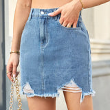 Frayed Hem Washed Denim Skirt