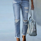 Slim Fit Ripped Cropped Jeans