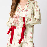 Festive Mistletoe Print Bow Tie Pajama Set