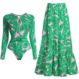 Green Zip-Up Floral Surf Set