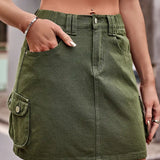 Elastic Waist Denim Skirt