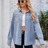 Spring Four-Button Long Sleeve Denim Shirt