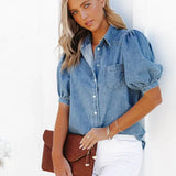 Lightweight Princess-Sleeve Denim Shirt
