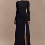 Deanna Long Sleeve Gathered Maxi Dress - Black