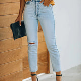 Vintage Ripped Denim Ankle-Length Pants