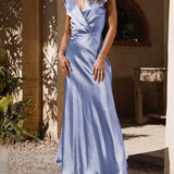 Spring/Summer Satin Solid Color V-Neck Fishtail Party Dress