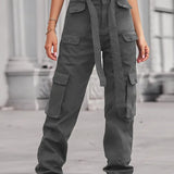Washed Multi-Pocket Denim Cargo Pants
