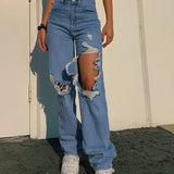 Summer Loose Straight-Leg Ripped Jeans