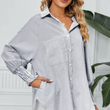 Loose-Fit Pleated Cuff Striped Shirt
