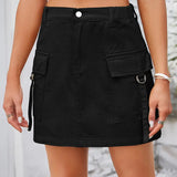Trendy Washed Denim Utility Skirt