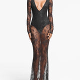 Lace Trim V Neck Maxi Dress