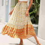 Magnolia Bohemian Floral Print Tiered Skirt