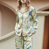 Morning Glory and Lily Pattern Cardigan Long Sleeve Pajama Set