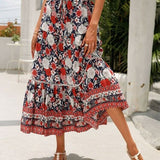 Romantic Red Floral Tiered Skirt