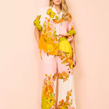 Unique Print Elastic Waist Pocketed Wide Leg Pants-Set