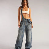 Zipper Strap Denim Jumpsuit