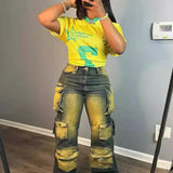 Trendy High-Waisted Cargo Jeans