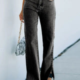 Washed Split-Hem Denim Pants