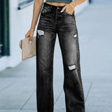 High-Waist Ripped Wide-Leg Denim Pants