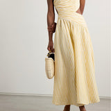 Cascadian Cutout Ruched Striped Midi Dress