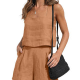 Summer Refreshing Sleeveless Vest Top Shorts Set