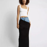 Black Ruched Denim Skirt