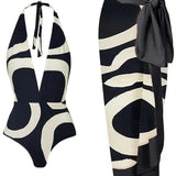 Colorblock Halter High-Waist One-Piece Swimsuit