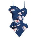 Evil Eye Ruffle Cutout One Piece Swimsuit