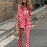 Trendy Printed Blazer Pants Set