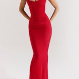 Red Strapless Bodice and High Waist Skirt with Tie Set
