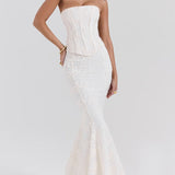 Embroidered Off-the-shoulder Backless Fitted Maxi Dress