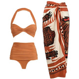 Halter Mesh Patchwork Vintage Bikini Set