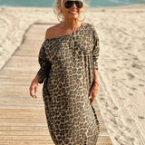 Camel Leopard Oversize Long Sleeve Dress