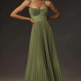 Bustier Pleated Tulle Fit & Flare Midi Dress