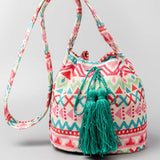 Printed Canvas Crossbody Barrel Bag