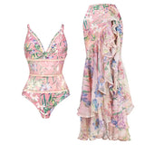 Mesh Patchwork Printed Swimsuit Set