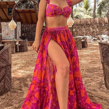 Floral Ruffled High-Waist Bikini Skirt Set