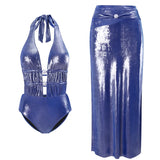 Glossy Mist Deep V Halter Pearl Swimsuit