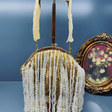 Gold Crystal Embroidered Pouch With Handle